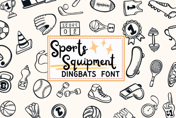Sports Equipment: A Dingbats Font with a Sketch Style for Creative Projects